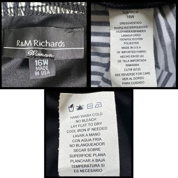 R&M Richards Maxi Dress Womens 16W Black‎ & White Embellished Beaded Neck USA - Picture 8 of 8